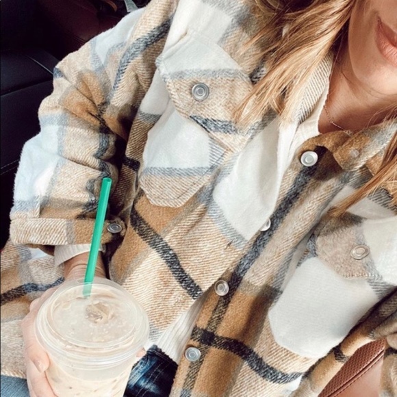 Cozy Plaid Stripe Oversized Flannel Shirt Jacket Shacket - Picture 2 of 8